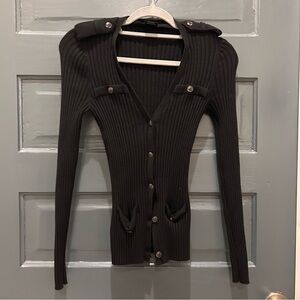 Wolford Black Ribbed Wool/Cotton blend Cardigan size XS